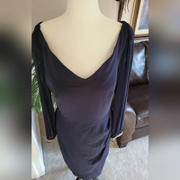 XSCAPE - SHEER LONG  SLEEVE DRESS-RHINESTONE CUFF - Picture 4 of 12
